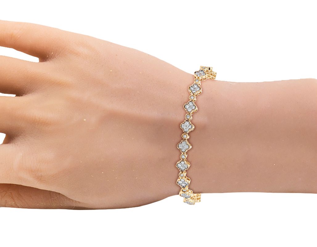 Clover Leaf 4 CT Real Diamond Link Tennis Bracelet 10K Gold 7.5
