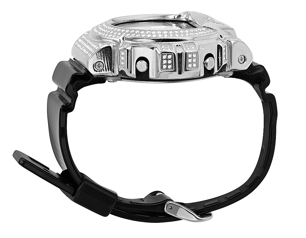 G-Shock Black DW 6900 Stainless Steel Iced Out Diamond Watch 3 CT