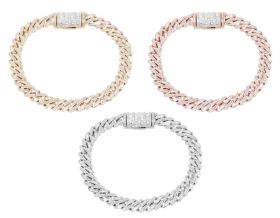 Cuban Link 3.1 CT Baguette & Round Diamond Bracelet Yellow/Rose/White Gold 8MM 8"