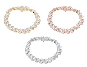 Wave Link 6.2 CT Baguette and Round Diamond Bracelet Yellow/Rose/White Gold 9MM 8"