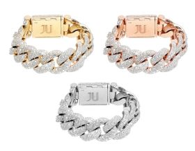 Mosaic Set 24.8CT Diamond Miami Cuban Link Bracelet 10K Yellow / White / Rose Gold 20MM 8"