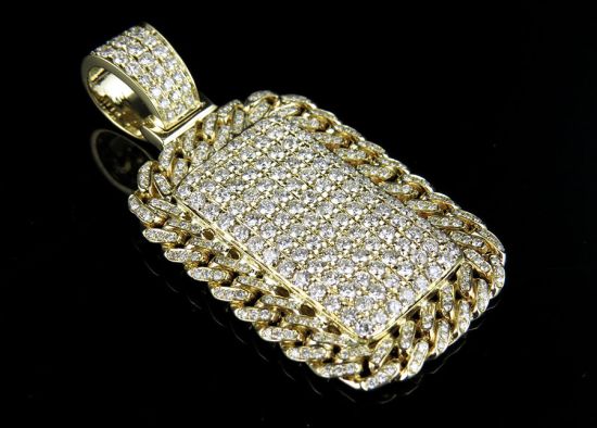 14k Yellow Gold Military Dog Tag Genuine Diamond Designer Pendant