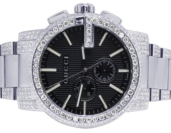 G-Chrono Gucci 44MM Black Dial Diamond Watch YA101204 7.25 CT