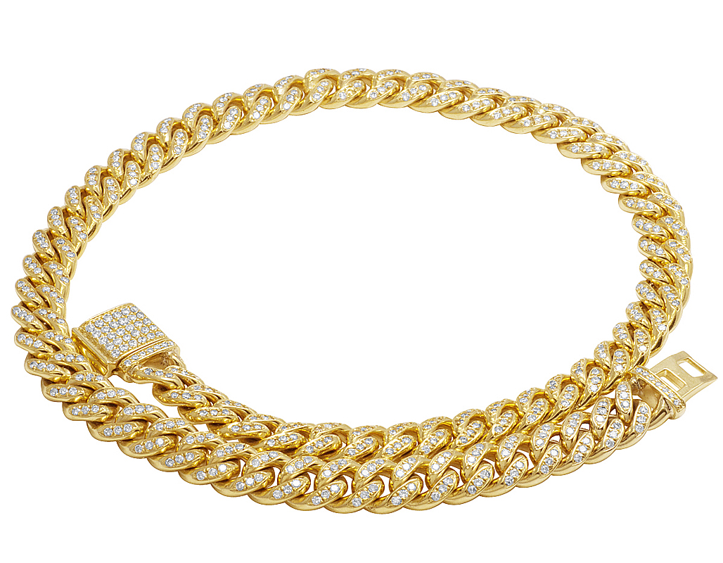 Mens Ladies Real Diamond Choker Chain Cuban Necklace 10K Yellow Gold 16