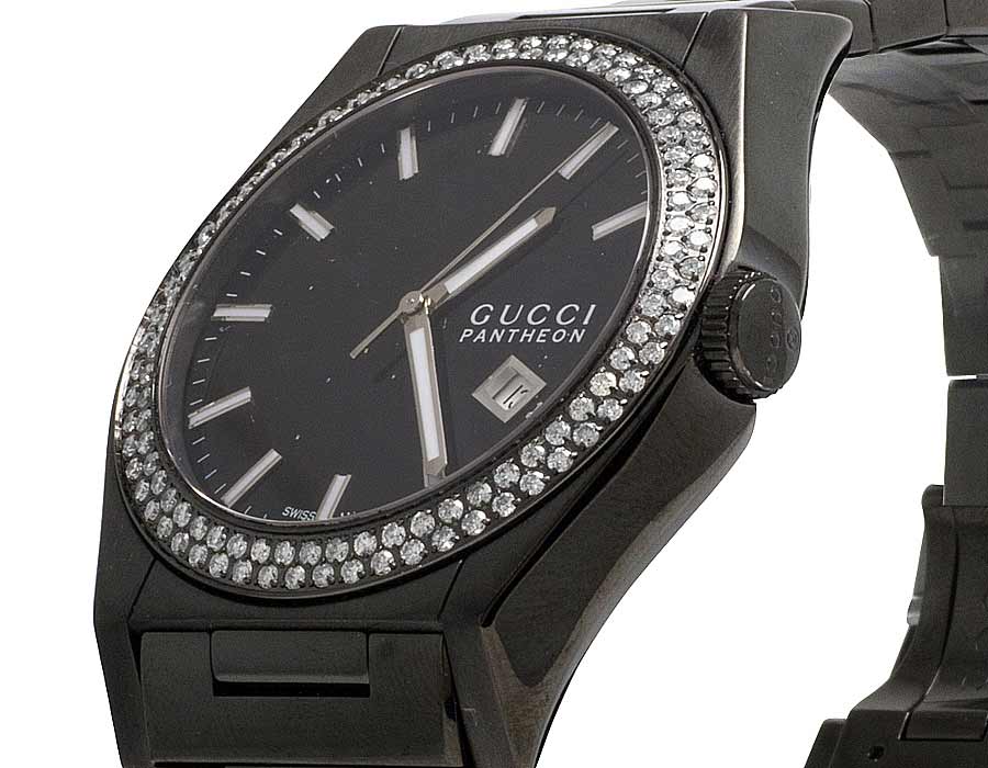 Mens Gucci 115 Pantheon Black PVD S.Steel 44MM Diamond Watch