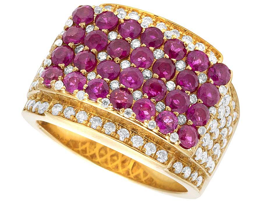Men's 14K Yellow Gold Real Diamond Ruby Iced Statement Pinky Ring 5 1/ ...