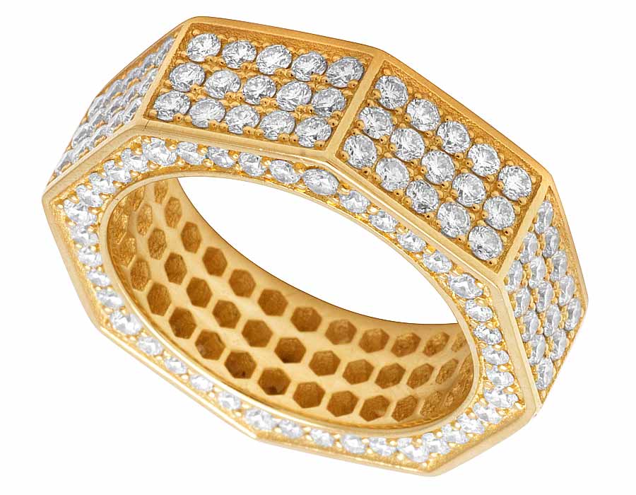 Men's 18K Yellow Gold Real Diamond Eternity Octagon 3D Wedding Band ...