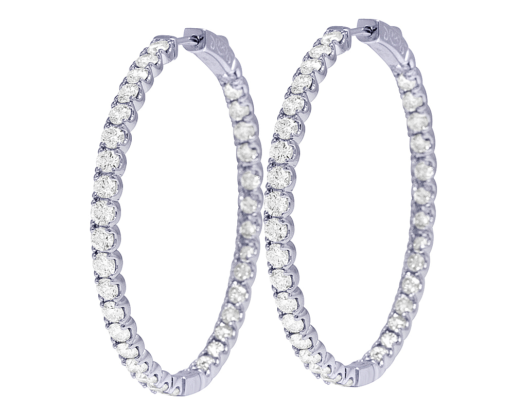 14K White Gold Inside-Out Real Diamond Hoop Earrings 3.5mm 1.5