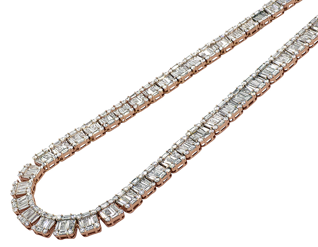 14K Rose Gold VS Diamond 8mm Baguette Invisible Set Tennis Chain
