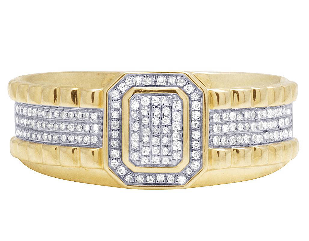 Mens 10K Real Yellow Gold Genuine Diamond Pinky Ring 1/4Ct 10mm | eBay
