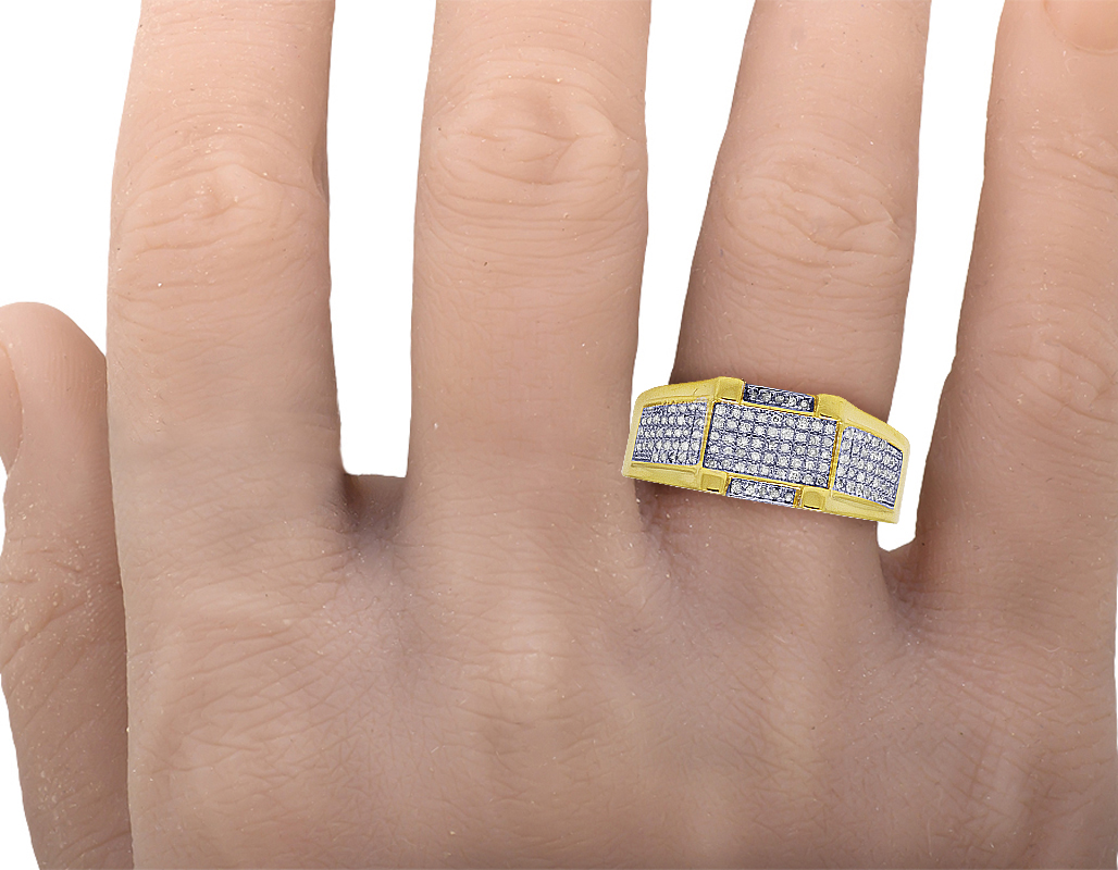 Men's Yellow Gold 4 Prong Style Diamond Pave Pinky Ring 0.3 CT | eBay