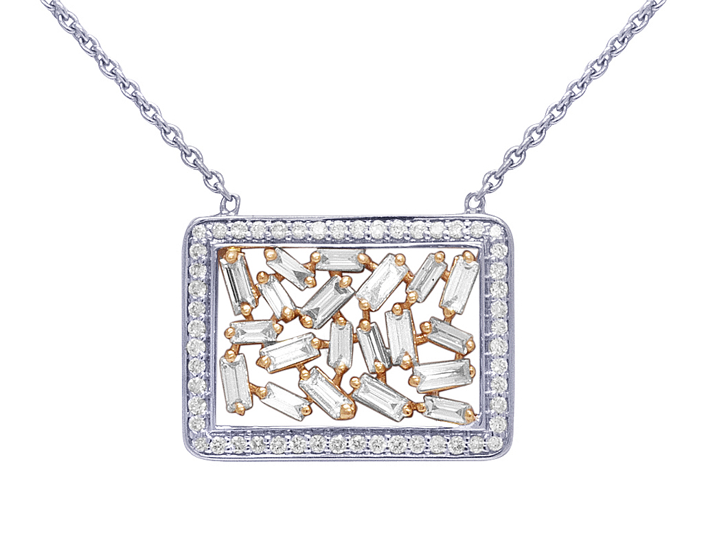 white gold rectangle baguette diamond necklace