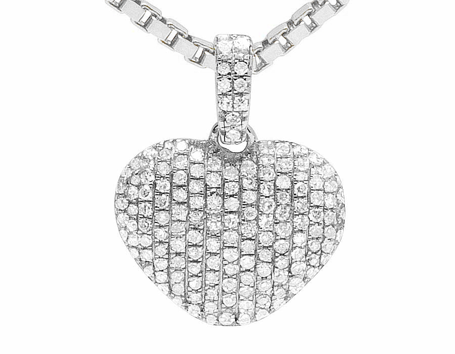 14K White Gold Genuine Diamond Ladies Puff Heart Charm Pendant 0.33Ct ...