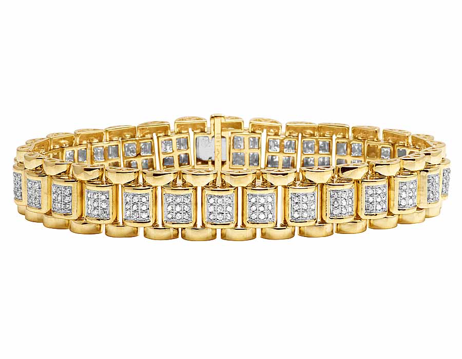 10K Yellow Gold Genuine Diamond Men's Designer Link Bracelet 3.5CT