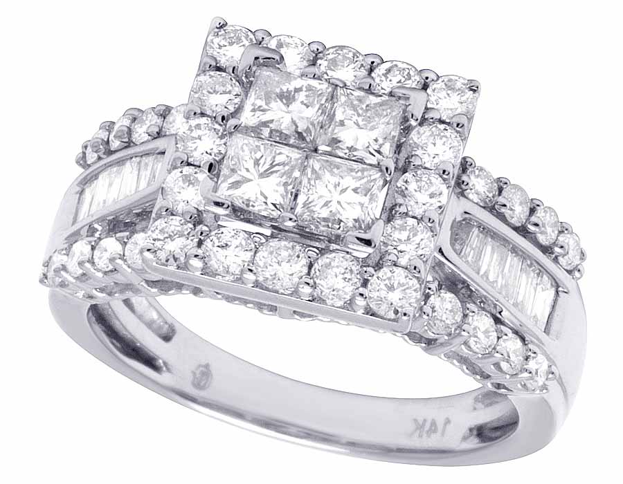 Ladies 14K White Gold Genuine Diamond Square Princess Engagement Ring 2 ...