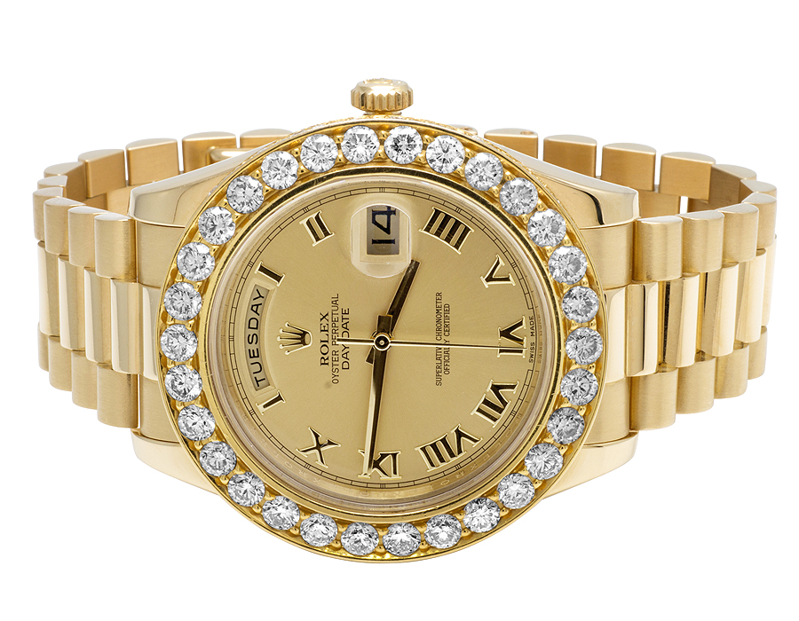 18K Mens Yellow Gold Rolex Day-Date II 41MM Presidential Diamond Watch ...