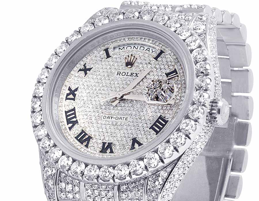 rolex president 18k white gold diamond mens watch