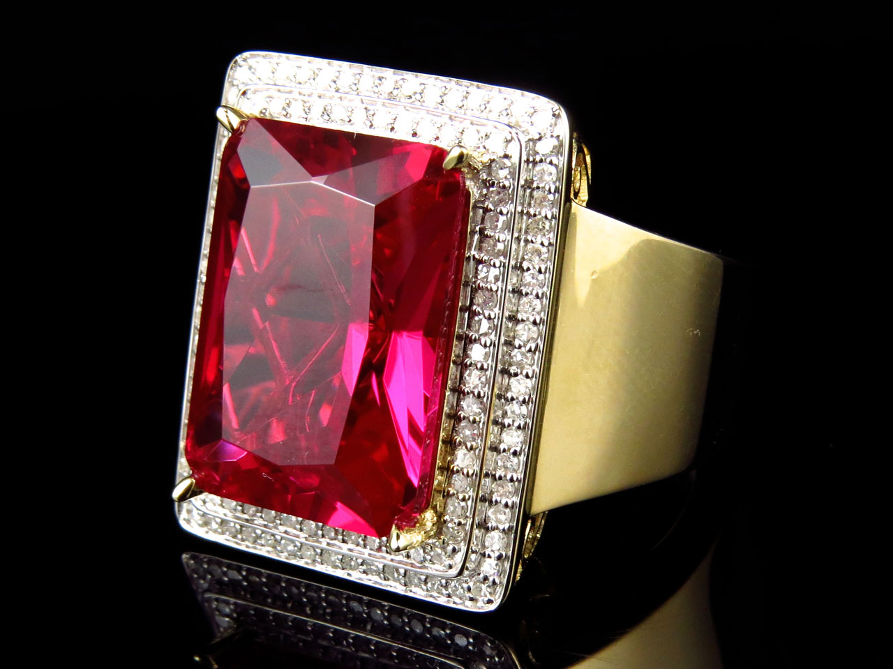 Yellow Gold Finish Mens Genuine Diamond Bezel Gemstone Ruby Pinky Ring (1.0 Ct) 686907202350 | eBay