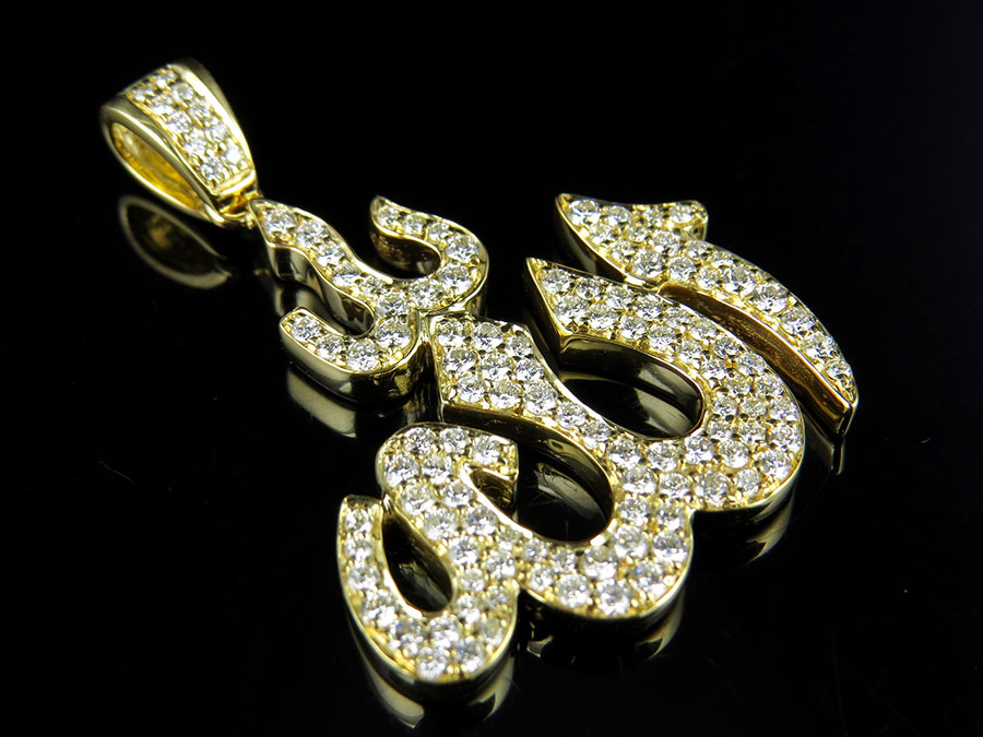 Unisex 14K Yellow Gold Islamic Arabic Allah Diamond Charm Pendant 1 ...