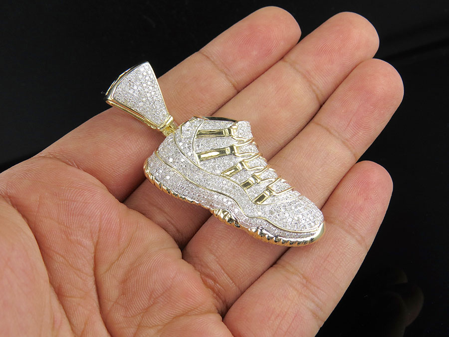 Men's 10k Yellow Gold Real Diamond Jumpman Jordan Shoe Pendant Charm 3 ...