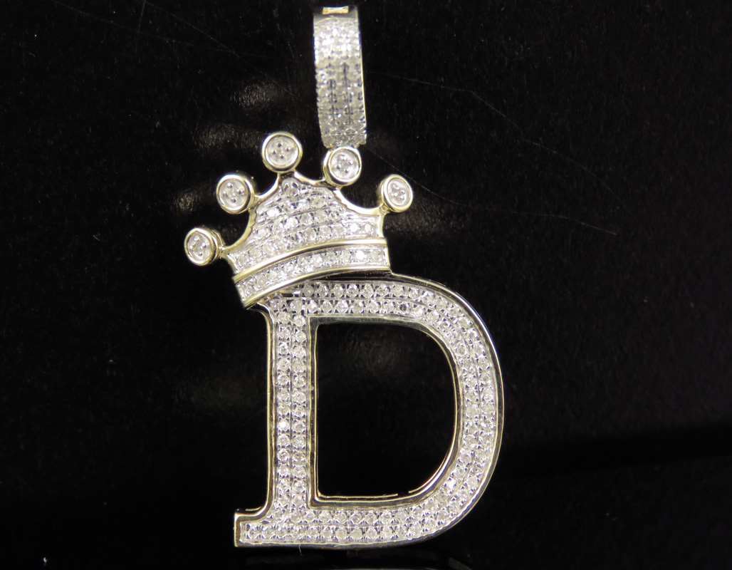 Initial Letter D Crown Diamond Custom Unisex Pendant 10K Yellow Gold 0. ...