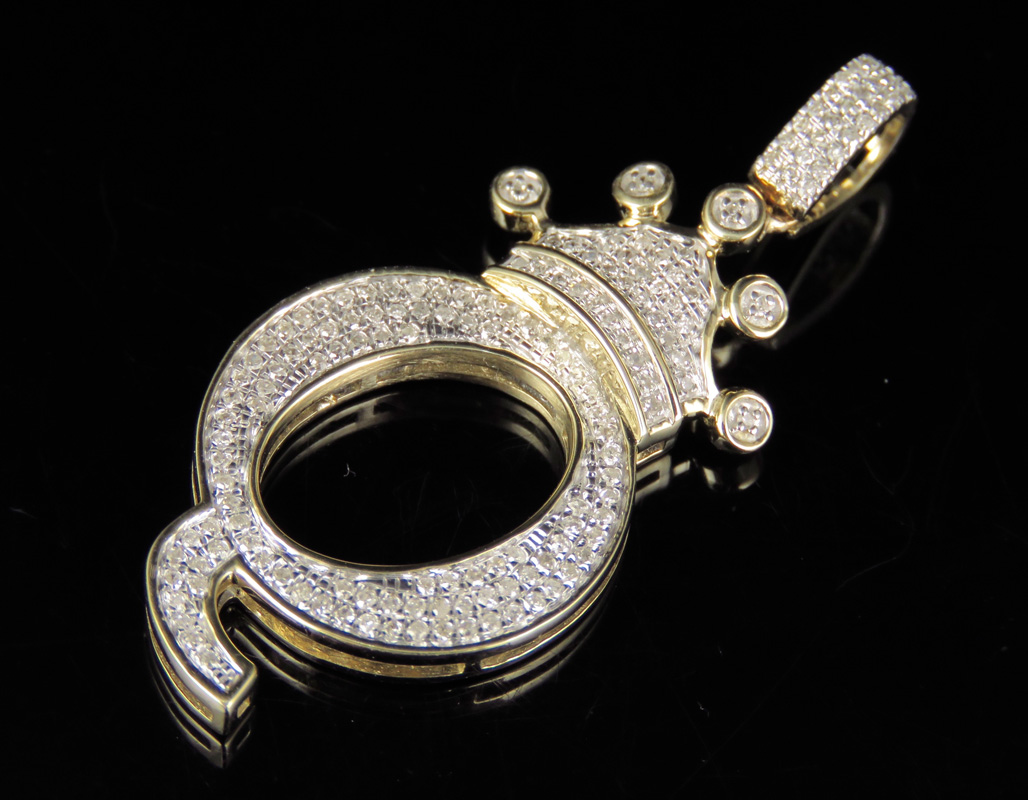 Initial Letter Q Crown Diamond Custom Pendant In 10K Yellow Gold 0.36 ...