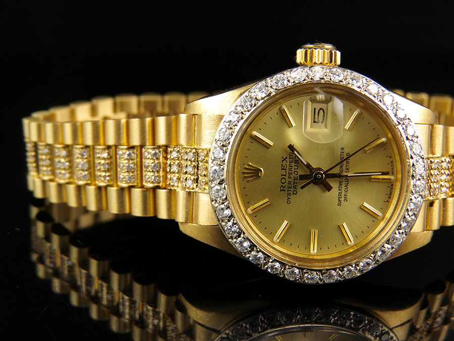 Ladies 26mm 18k Yellow Gold Rolex Datejust Presidential Diamond Watch 6 ...