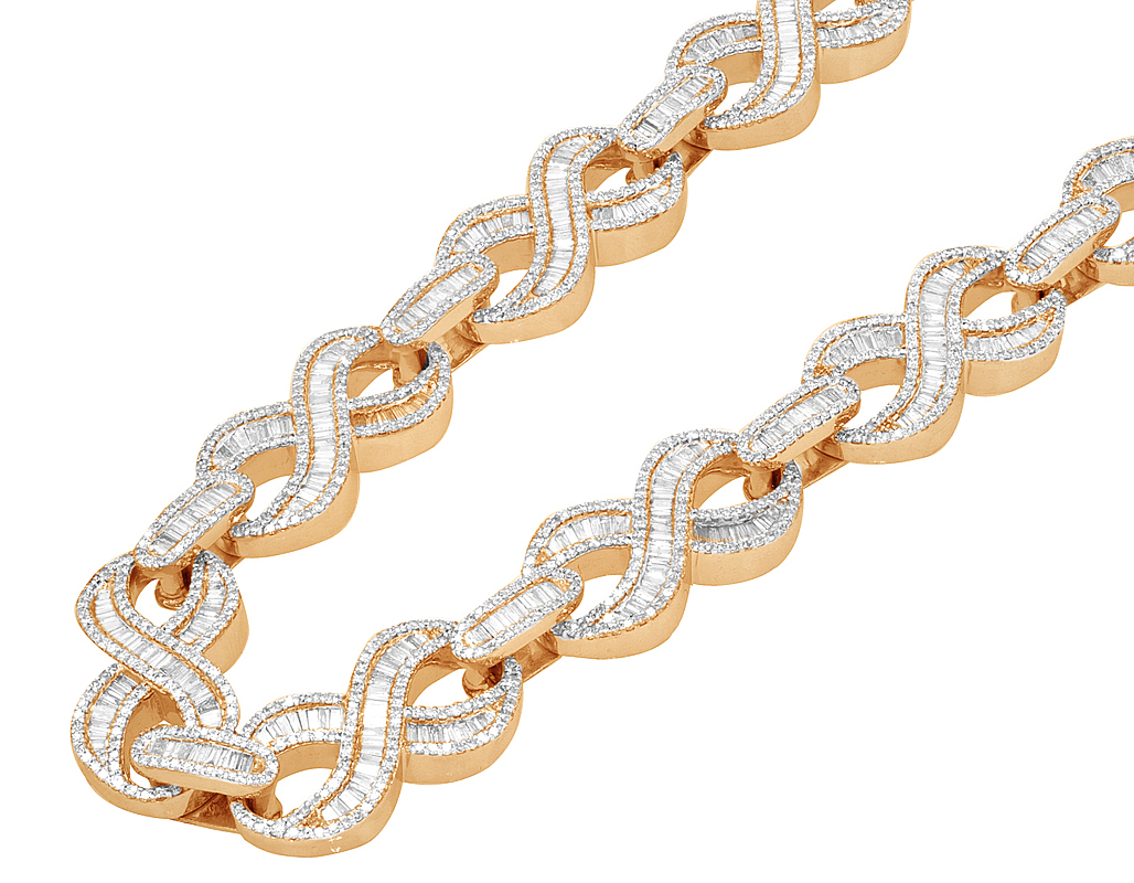 Baguette 12.95 CT Diamond Infinity Link Cuban Chain Necklace Gold
