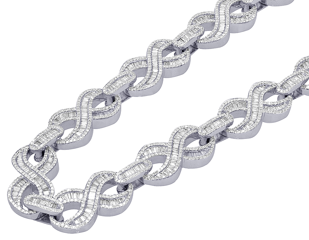 Baguette 12.95 CT Diamond Infinity Link Cuban Chain Necklace Gold