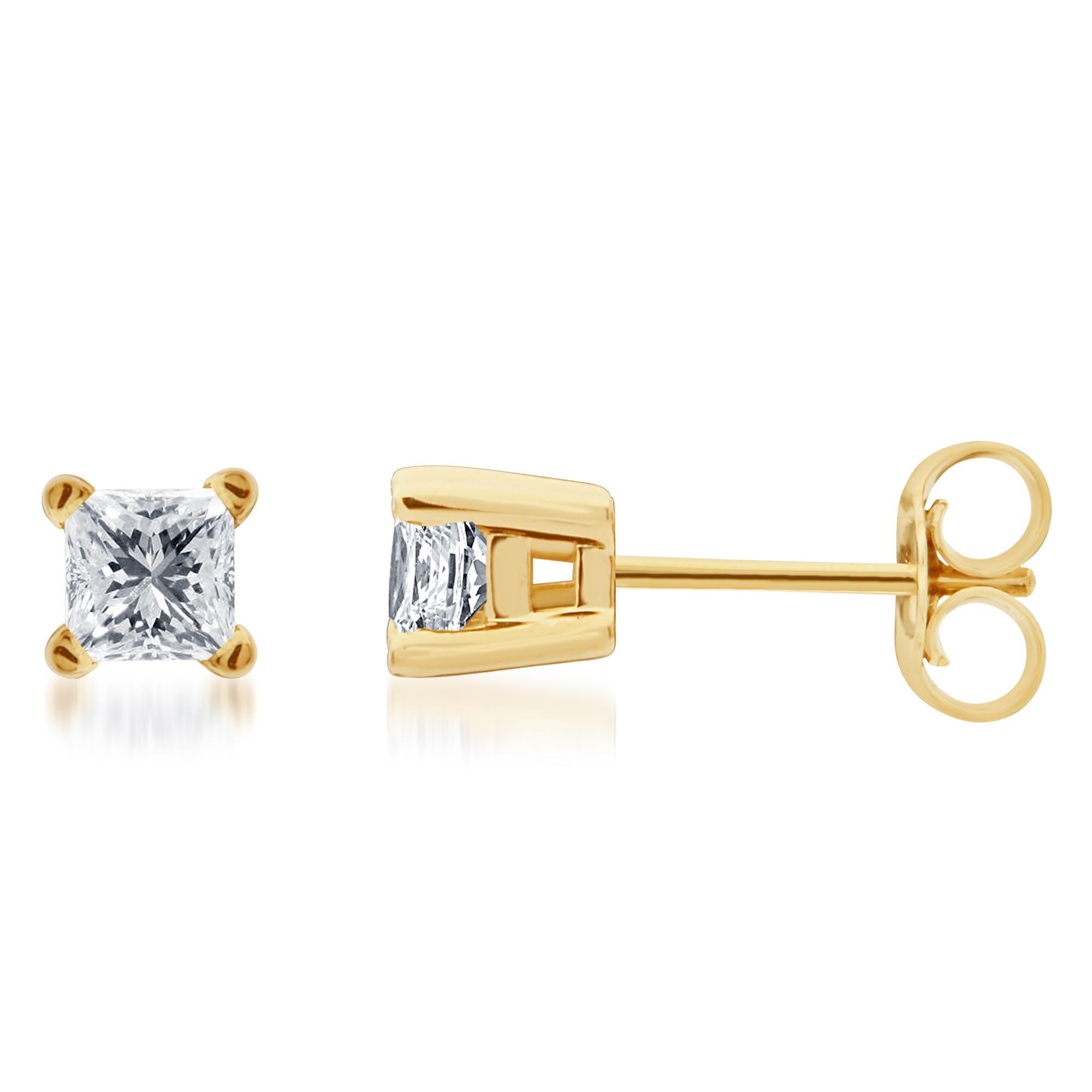 Solid 14k Yellow Gold Princess Cut Diamond Solitaire Studs Earrings 1ct ...