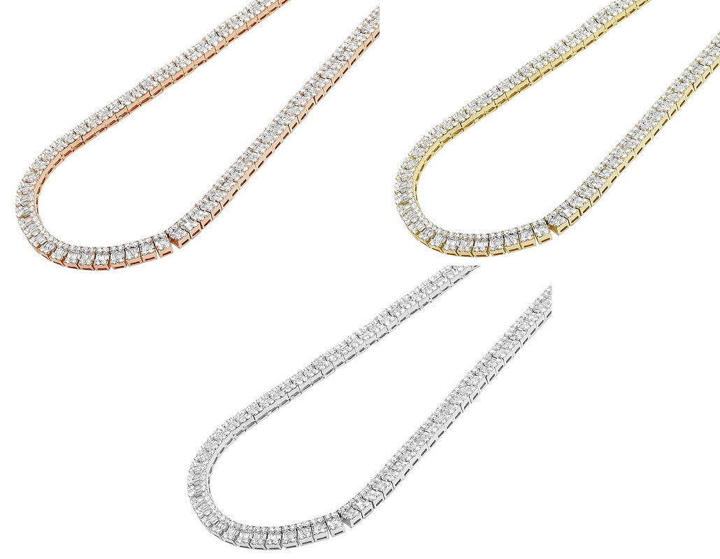 One Row Rectangular Baguette 17 CT Real Diamond Tennis Chain