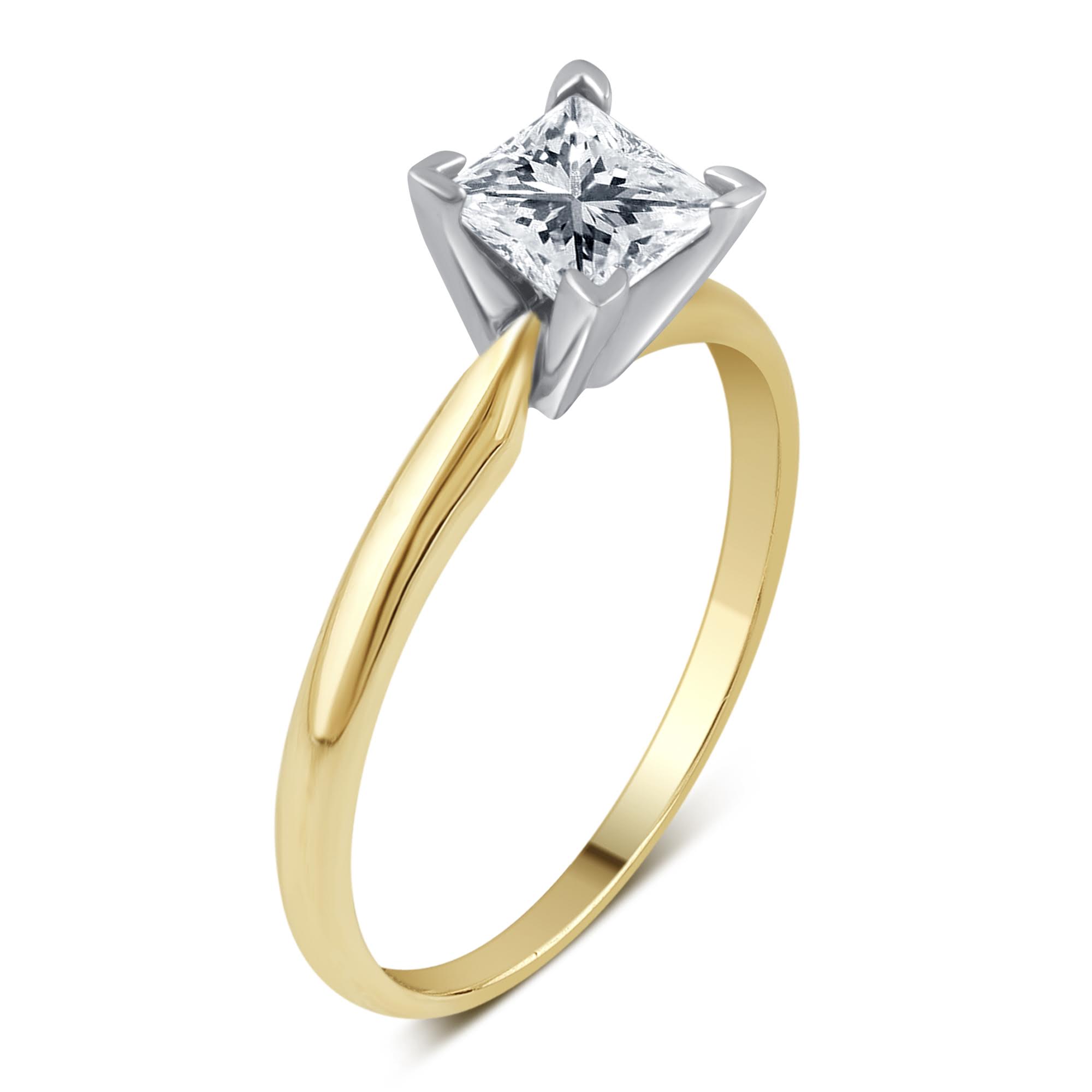 14k Yellow Gold  Princess  Cut  Solitaire Diamond Engagement  