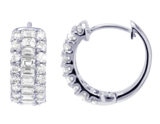 Ladies Baguette White Gold Hoop Earrings